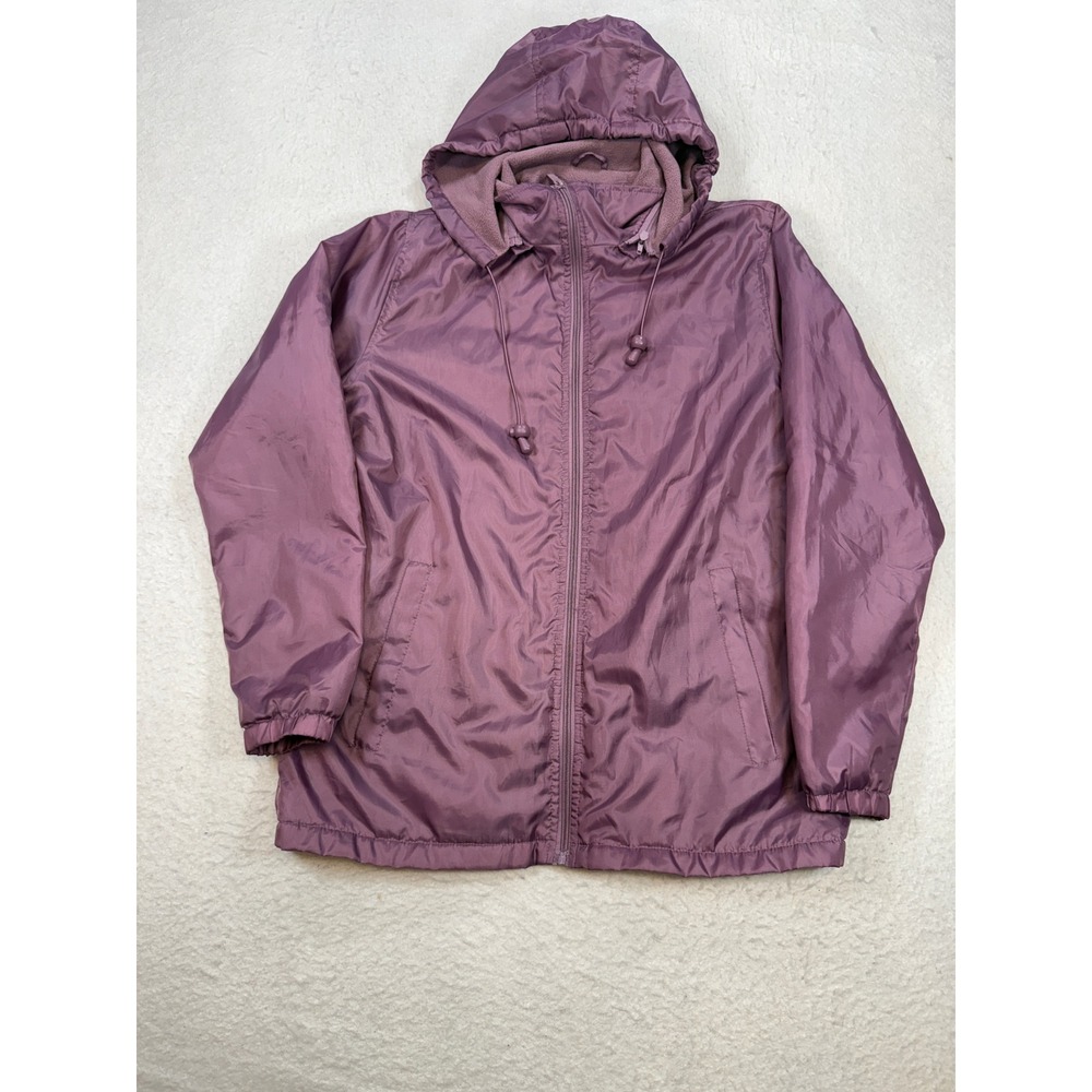 Totes Womens Small Plum Purple Fleece Lined Hooded Windbreaker Jacket Full Zip